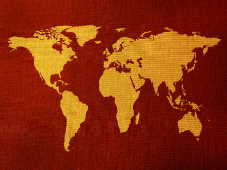 World map over a red tissue backgroundの写真素材