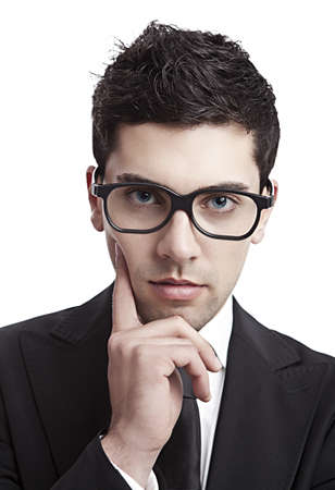 Portrait of a young and fashion businessman with nerd glasses
