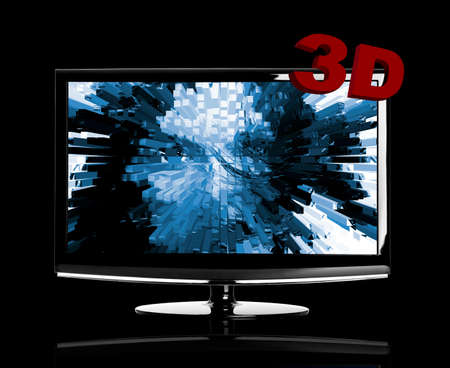 Modern 3D LED TV isolated on black showing a 3D movieの写真素材