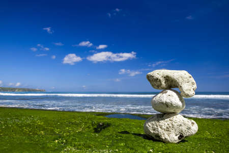 Beautiful tropical beach with white stones on the rocksの写真素材