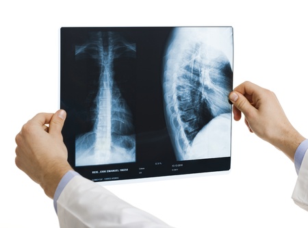 Doctor holding a RX, isolated over a white background