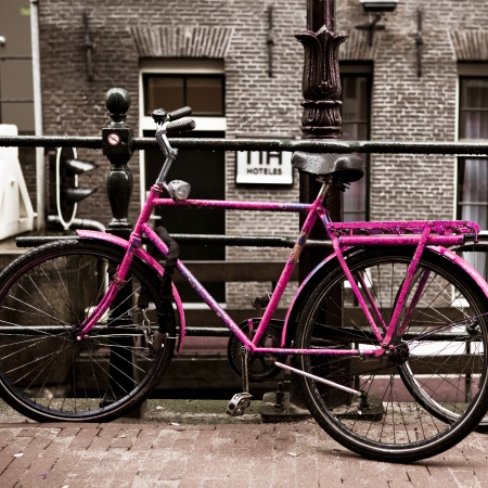 Beautiful view of bicycles in center of Amsterdamの写真素材
