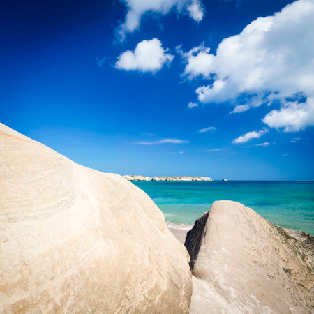 Blue sky and ocean beach in Portugalの写真素材