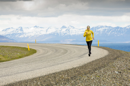 Woman running on a winter day