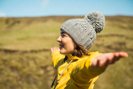 Woman contemplating a beautiful landscapeの写真素材