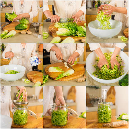 Picture collage about learning how to do kimchi and sauerkraut sourの写真素材