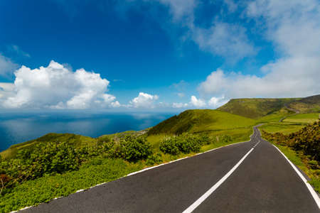 Beautiful road on Flores Island, Azores, Portugalの写真素材