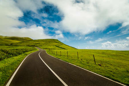 Beautiful road on Flores Island, Azores, Portugalの写真素材