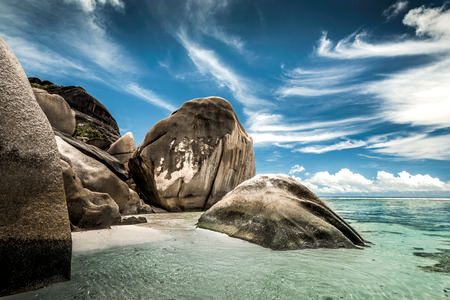 Beautiful beach Anse Source D'argent in Praslin, Seychellesの写真素材