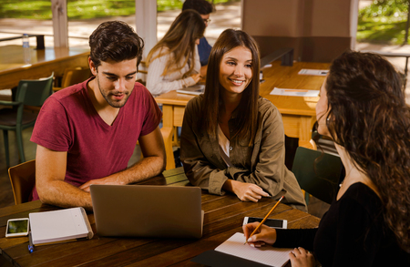 Group of friends studying together for finalsの写真素材