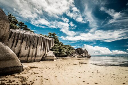 Beautiful beach Anse Source D'argent in Praslin, Seychellesの写真素材
