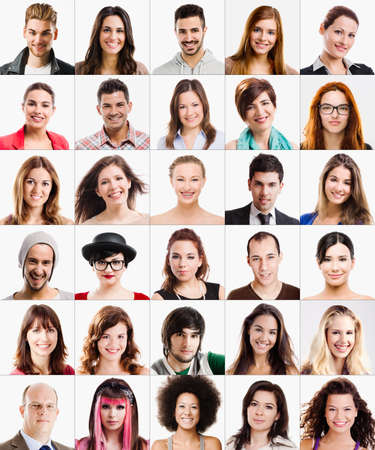 Collage of Multiple portraits of different peopleの写真素材