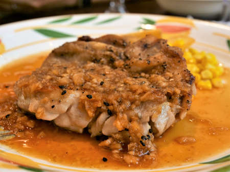 Delicious chicken saute. The French word "sautÃ©" means "cooking method of frying ingredients such as meat, fish, vegetables with oil or butter, or cooking in that way".の写真素材