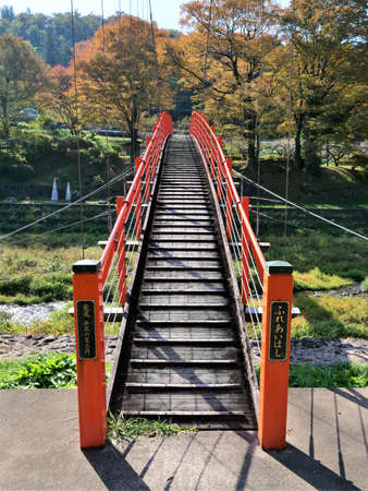 Suspension bridge for vertical photographyの写真素材