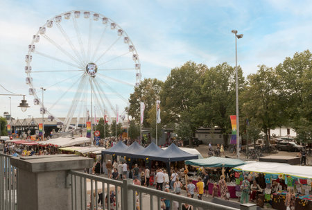 Antwerp. Flemish Region. Belgium 15-08-2021. Market day on a street in Antwerp. Tavernierkaai streetのeditorial素材