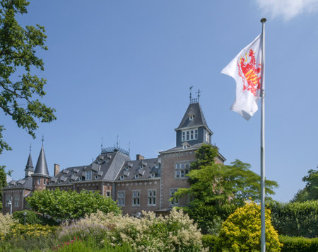 Hasselt, Limburg, Belgium 21-07-2021. Hasselt, Limburg, Belgium 16-07-2021. Fragment of a neo-Romanesque castle in the Bocrijk park in Belgium. built in 1891のeditorial素材