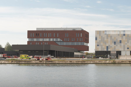 Hasselt. Limburg - Belgium 24-09-2021. Fire station in the city of Hasselt. On the bank of a water channelのeditorial素材