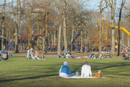 Hasselt, Limburg - Belgium - 22.02.2021 Multicultural life. Park with playgrounds for children and parents.のeditorial素材