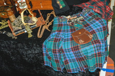 Tongeren. Limburg - Belgium 13-02-2022. Scottish kilt skirt. National clothes. Flea market sale
