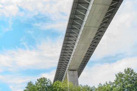 High bridge across the river. bottom view