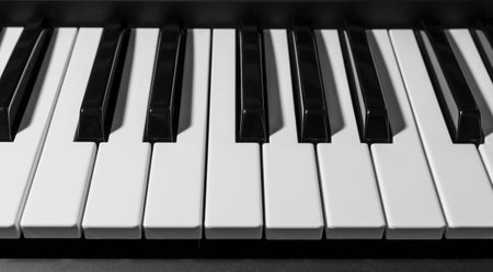 front view of a piano keyboard close up.の写真素材