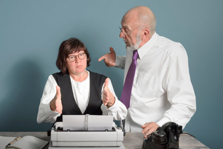Time is up. Conflict between A secretary and boss from the past at work. Vintage.