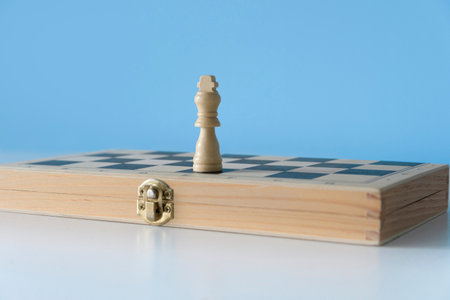 Forgotten chess king. White chess king alone on a folded chessboardの写真素材