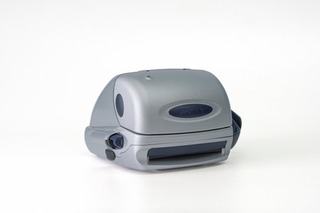 Hasselt. Limburg - Belgium 25-04-2023 Polaroid P 600. Close-up front view in closed position. instant film. White backgroundのeditorial素材