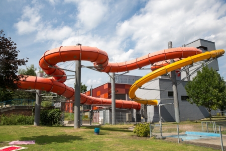Large waterslide at public swimming pool