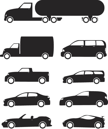Isolated black Vehicles icons set on white backgroundのイラスト素材