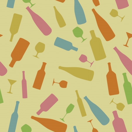 Seamless Backround with Colorful Bottles and Glassesのイラスト素材