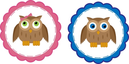 Two Owl Babies Postcards for Boy and Girlのイラスト素材