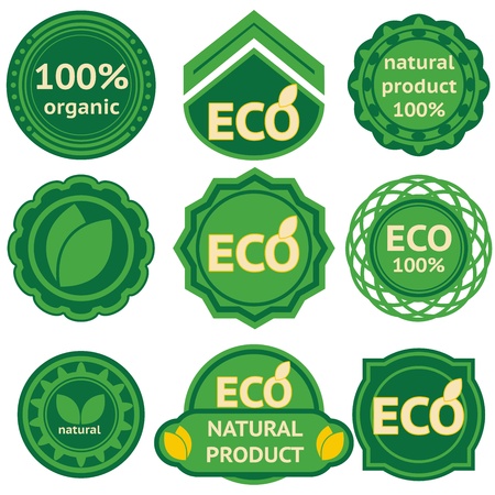 Eight green labels for eco and natural products.のイラスト素材