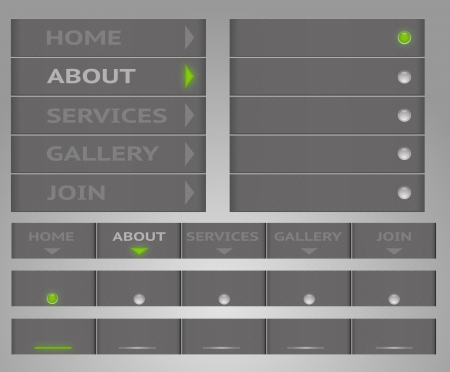 Editable, vector site menu in gray colors with carbon texture. Left and top versions included.のイラスト素材