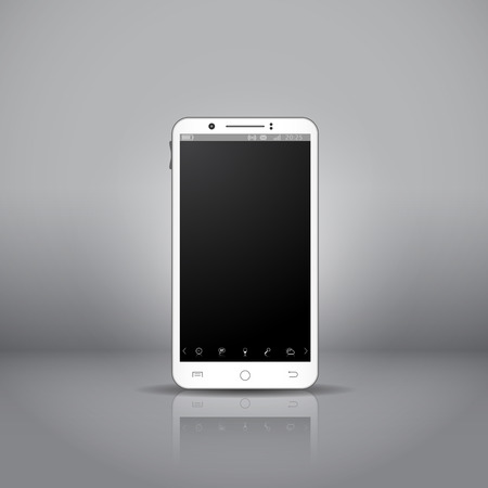 White mobile smartphone with touchpad and os interface, in showroom.のイラスト素材