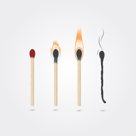 Four stages of burning matches. Realistic vector illustration.のイラスト素材