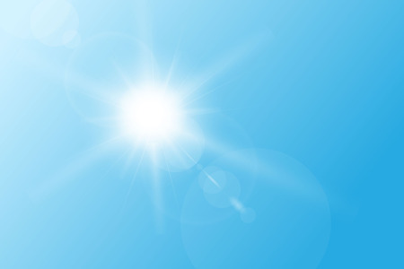 Blue spring sky, with bright sun and flares.のイラスト素材