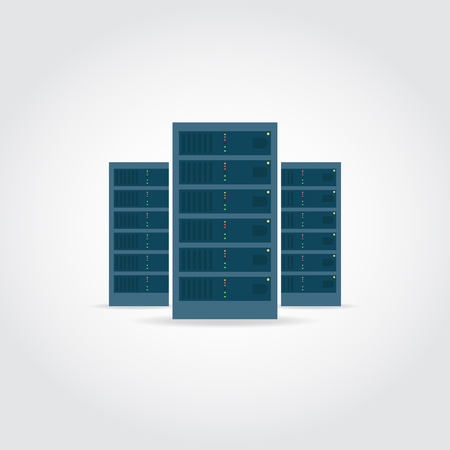 Server room. Three dark blue servers with lights.のイラスト素材