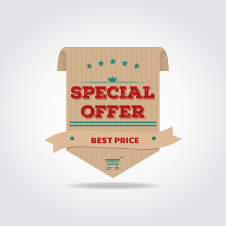 Cardboard label on site with design elements and Special offer and best price text.のイラスト素材