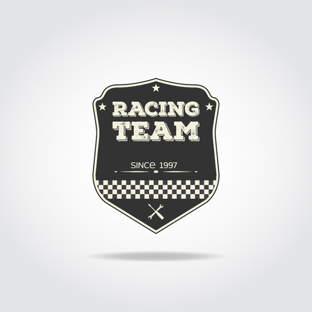 Simple black badge. Racing club emblem with flag and wrench.のイラスト素材