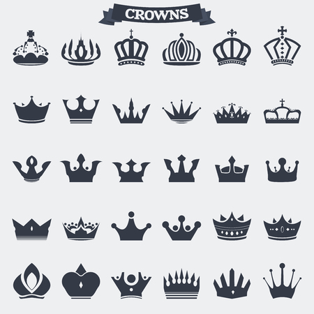 Set of retro vintage king crown icons and emblems, badges and signs for graphic or printing.のイラスト素材