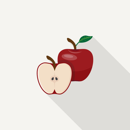 Red apple and half of apple with leaf.のイラスト素材