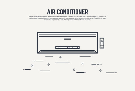 Air condition flat style thin line design concept. Air conditioner with remote control and display.のイラスト素材