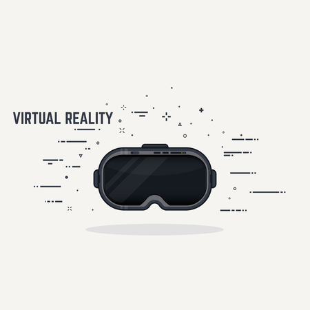 Virtual reality headset display. Thick lines and flat style illustration. Black glossy VR head display with lights and switch.のイラスト素材