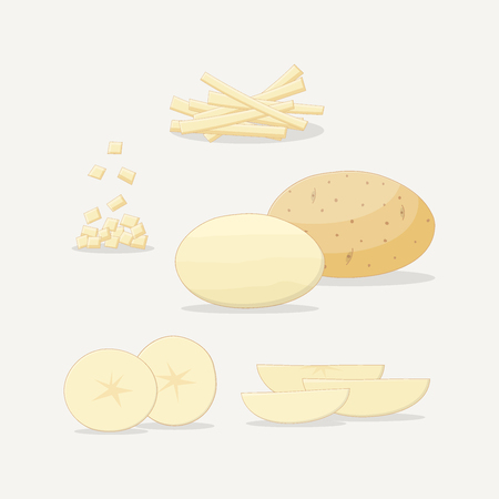 Sliced potato. Flat style illustration. Slices and realistic texture. Healthy and organic food concept.のイラスト素材
