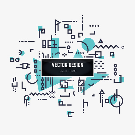 Linear abstract background with black lines and dots with geometric shapes, triangles, squares and circles. Design for brochure flyer or book cover. Stock vector illustration.のイラスト素材