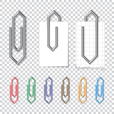 Set of metal and color clips with paper.のイラスト素材