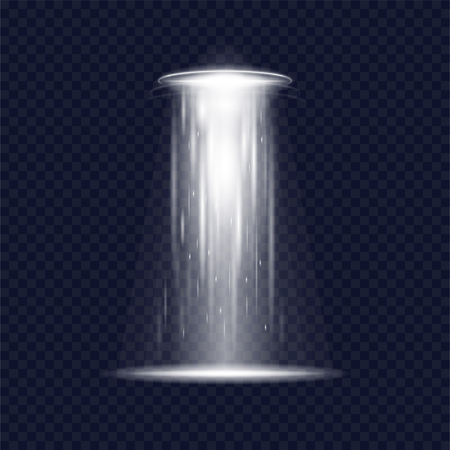 UFO alien spaceship light beam. Isolated transparent light with opacity. Glowing particles. Spotlight from above.のイラスト素材