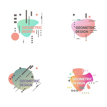 Geometrical abstract background set. Geometrical shapes with gradients and lines, shapes. Violet and purple color gradients. Minimalist decoration for printing or web, books and notebooks. EPS 10.のイラスト素材