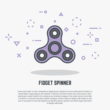 Fidget spinner modern line illustration. Big spinner with abstract circles and squares. Flat style line modern vector illustration with purple colors.のイラスト素材